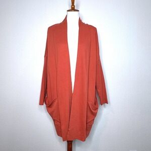 PACT Organic Airplane Wrap M/L Rust Cardigan Shawl Collar Open Front NWOT